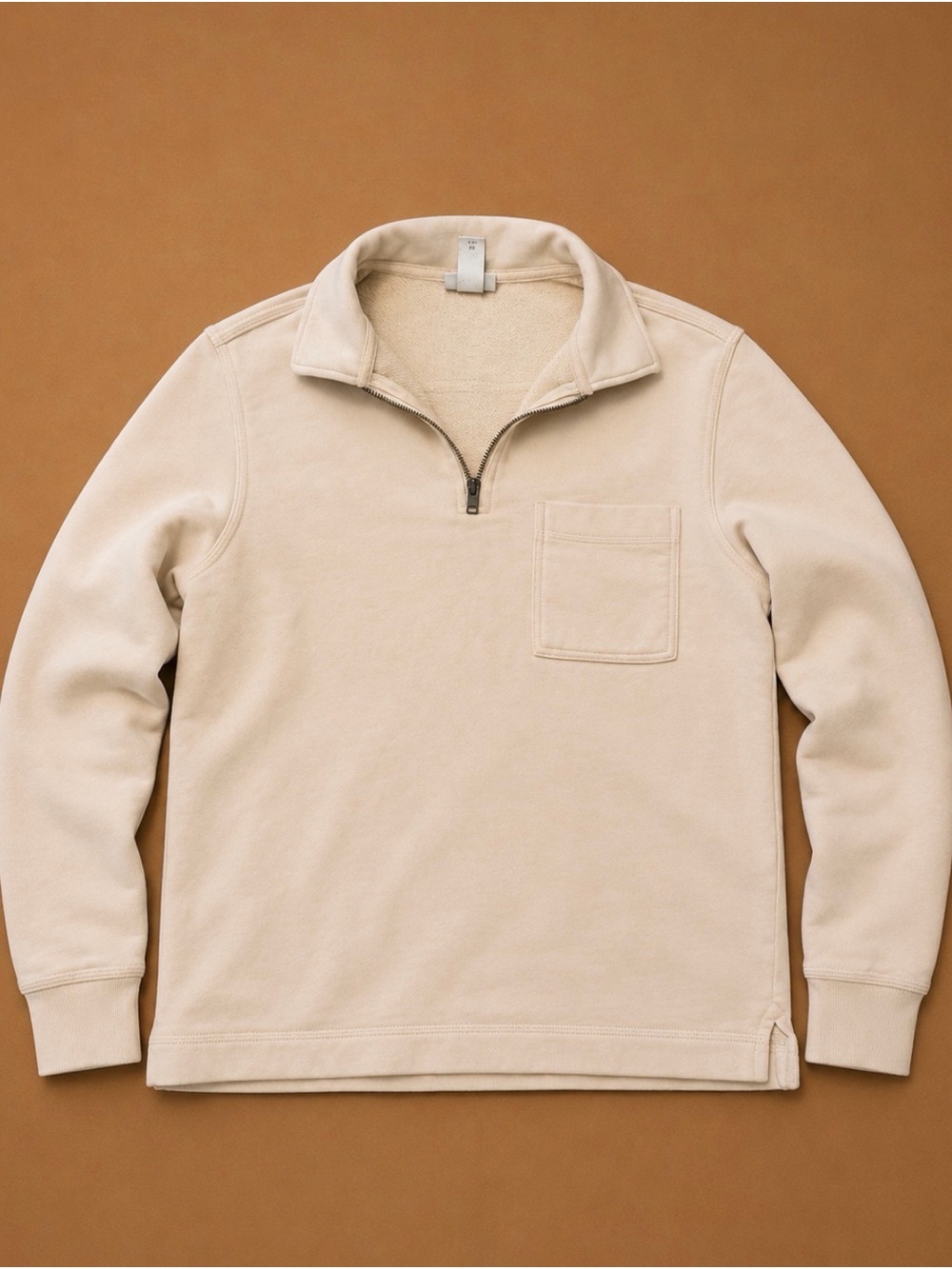 H&M Men's Cream Half-Zip Pullover with Chest Pocket